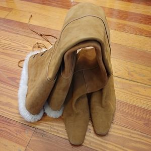 Manolo Blahnik Tan Suede & Fur Boots 6